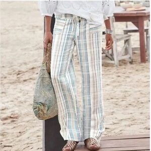 NWOT Sundance Gigi Cotton Straight Leg Striped Blue/White/Coral Flowy Pants